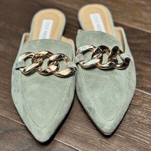 Steve Madden Sage Suede Mules with Metallic Chain